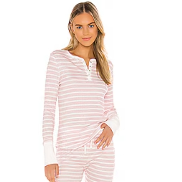 Splendid Pastel Striped Pink White Women's Top PJ Thermal L - Picture 1 of 10